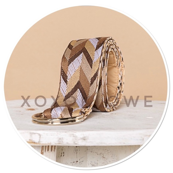 POL Brown & Cream Chevron Textured Cloth O Ring Belt - Picture 3 of 8